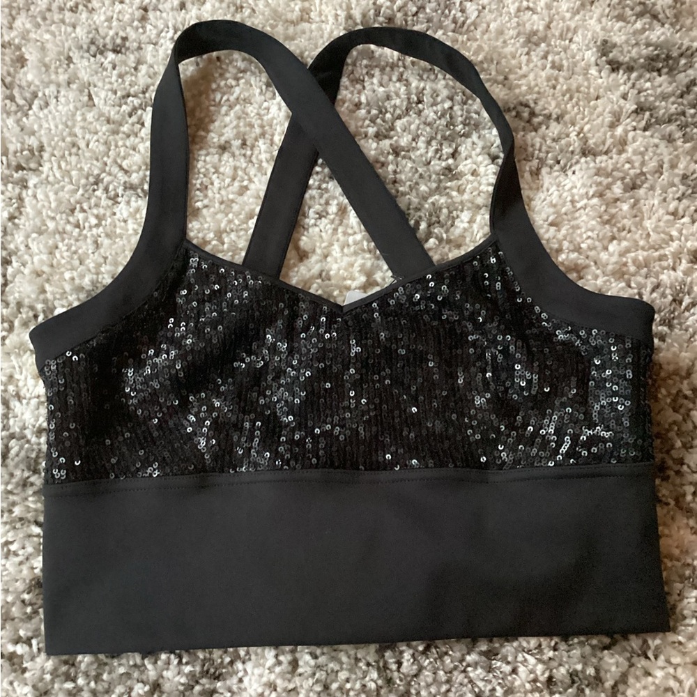 NWT Tristan Black Sequin Crop Top